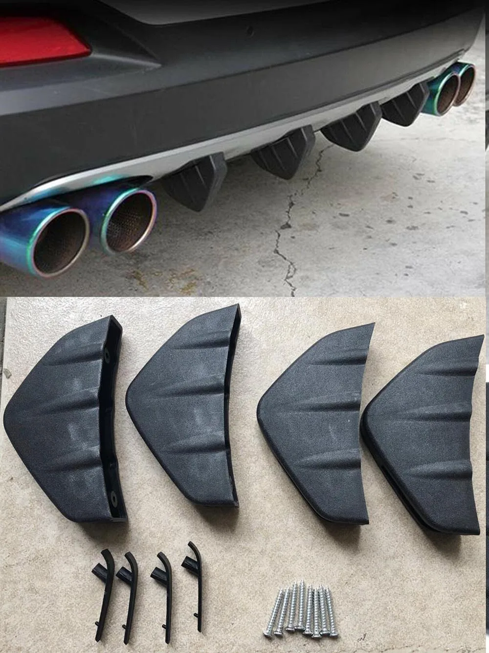 

4pc Universal Car Rear Bumper Diffuser Molding Shark Fin Spoiler Protector Cover