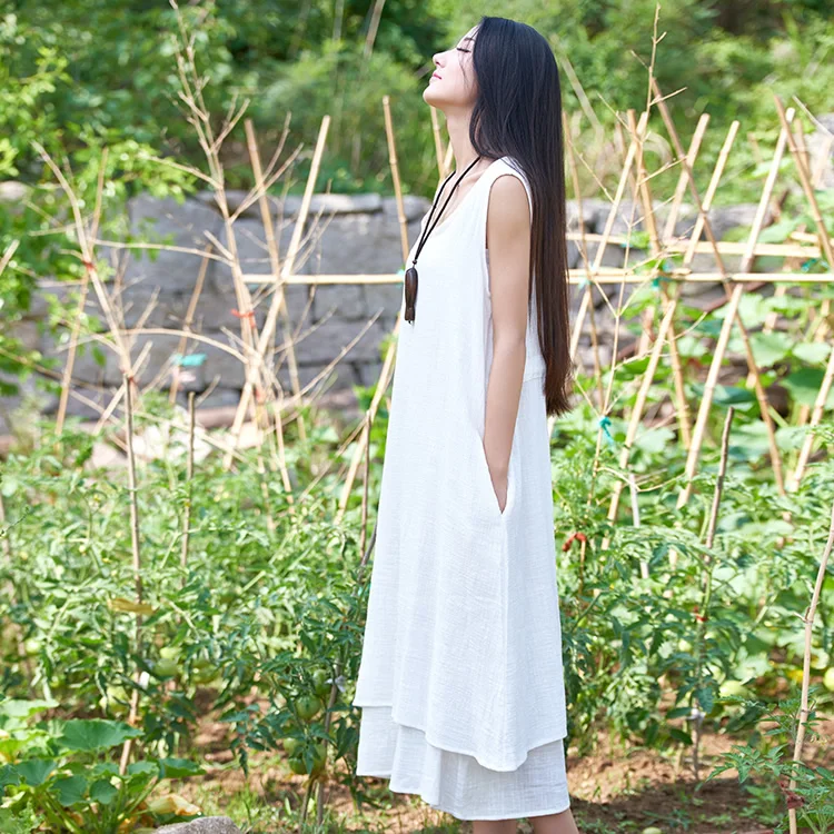 Женское длинное льняное платье без рукавов повседневное асимметричного дизайна