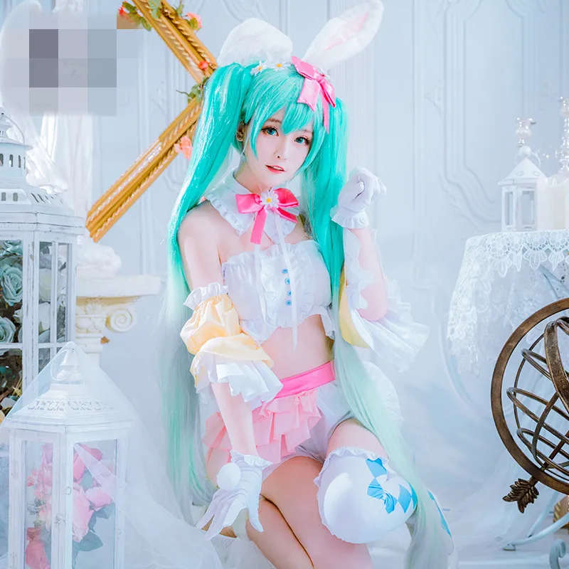 Горячая новинка косплей Vocaloid V девушка снег Мику уши кролика принцесса косплей костюм платье розовый Хэллоуин костюмы для женщин