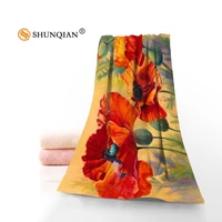 poppies flowers microfiber fabric modern face towelbath towel size 35x75cm 70x140cm support custom design