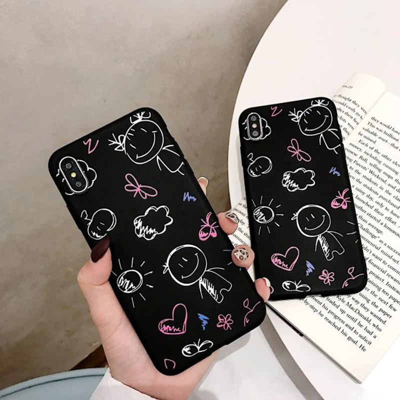 For Huawei Enjoy 8 Case Fashion Cute Cartoon Graffiti Solid Color TPU Silicone Back Cover Frosted Matte Soft |
