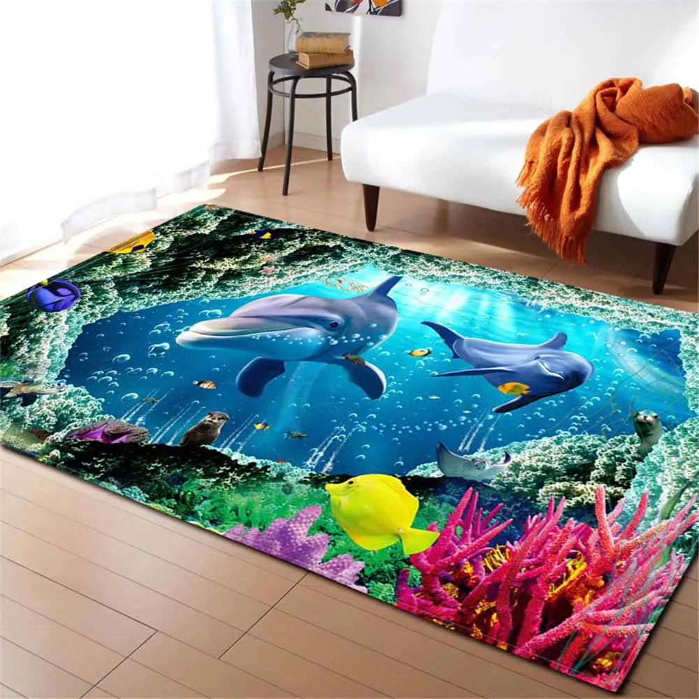 3D ковер с морскими рыбами декоративный коврик для детской комнаты нескользящий