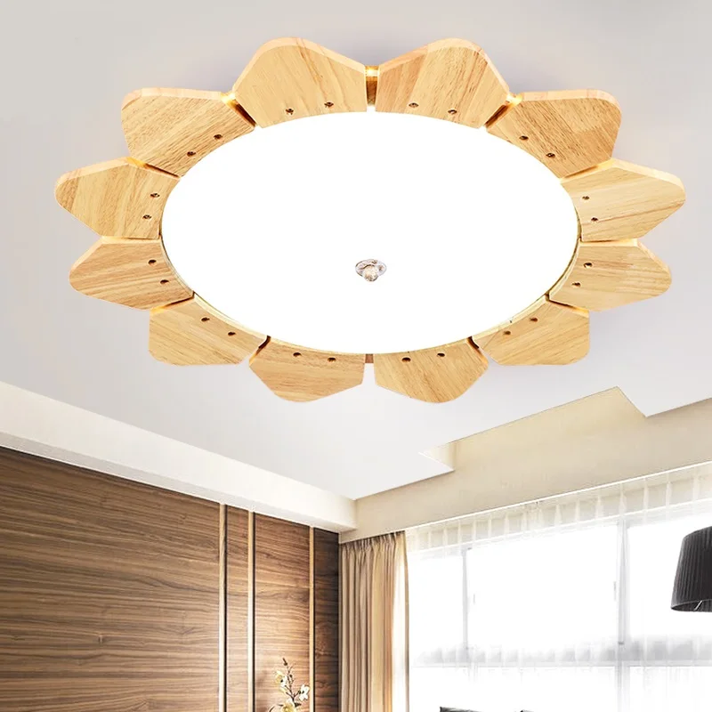 Светодиодная потолочная лампа из цельного дерева скандинавский Домашний журнал