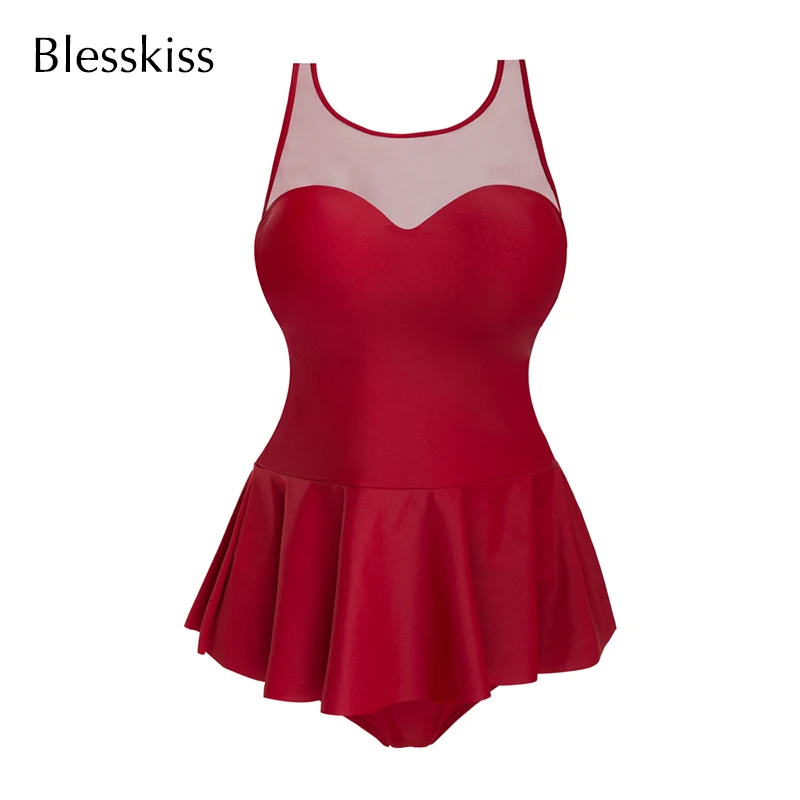 Blesskiss, новинка, супер пуш-ап, два предмета, танкини, купальник для женщин, плюс размер, купальник с юбкой, сетка, Ретро стиль, купальник