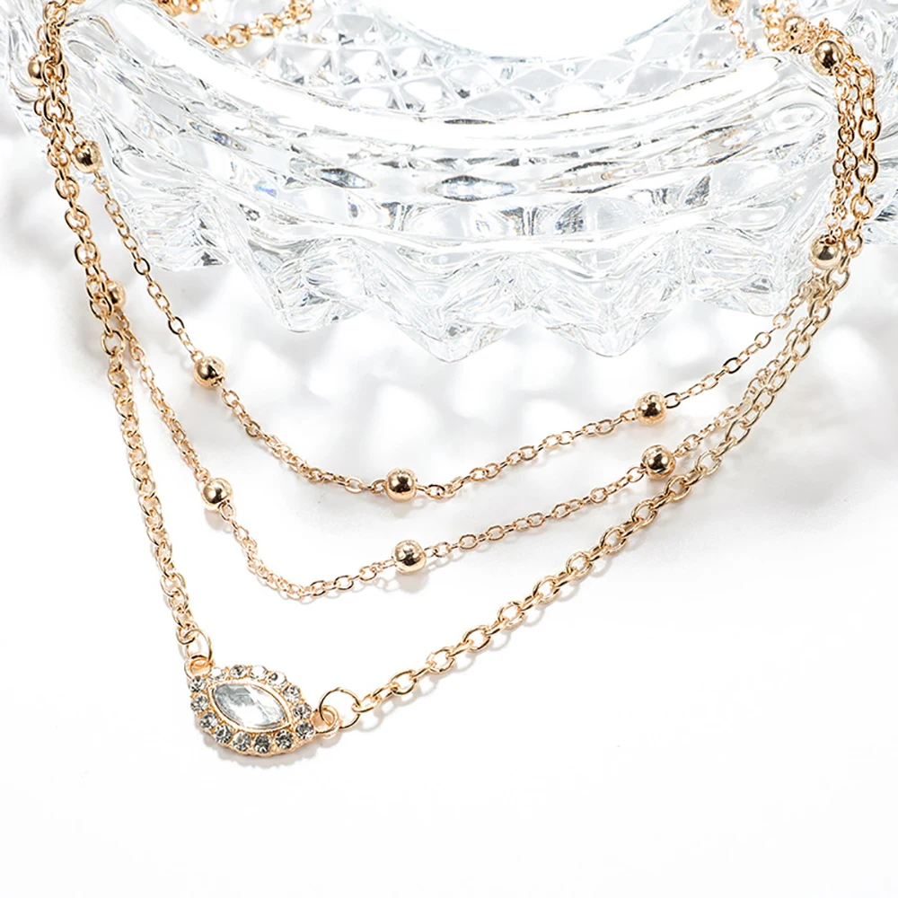 Bls-miracle Fashion Multi-layer Oval Crystal Pendant Necklace for Women Gold Color Small Beads Boho Jewelry Gift Party 2019 New | Украшения