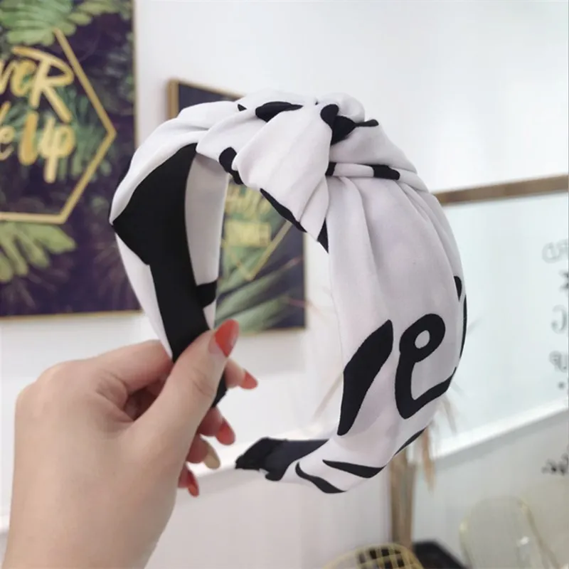 Обруч для волос Женский тканевый с буквенным логотипом узлом посередине - купить