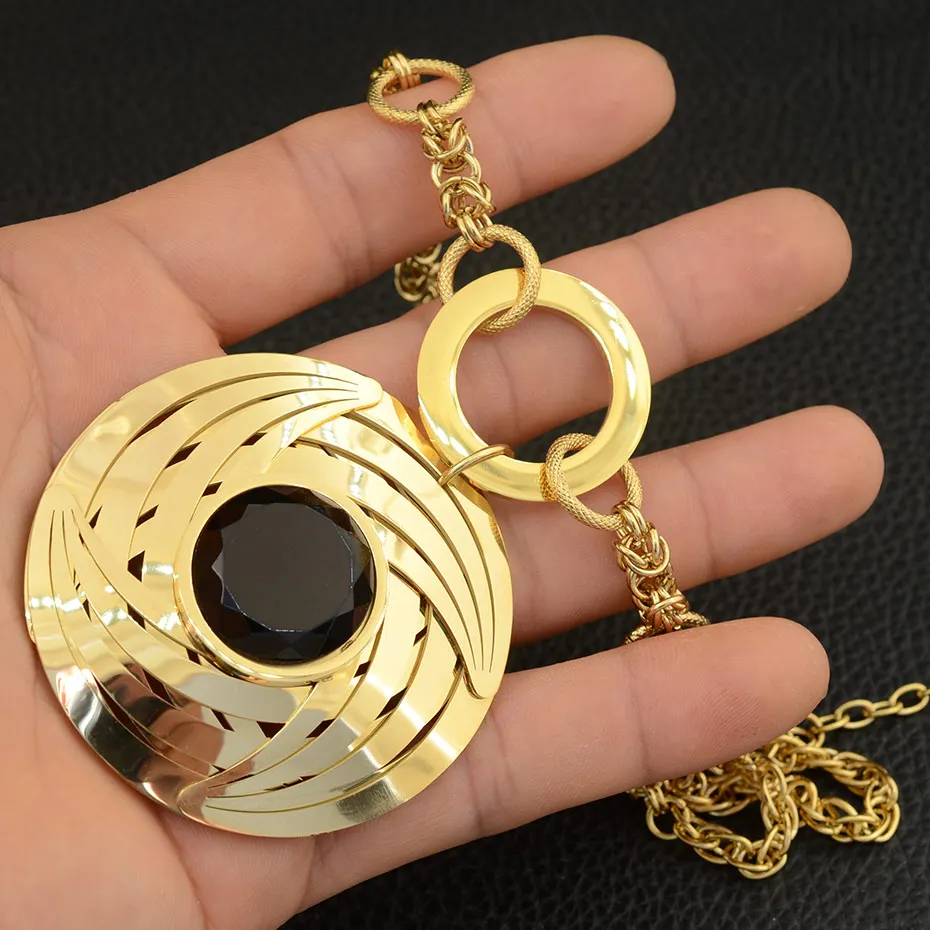 Joyas модное ожерелье из нержавеющей стали и Круглый Большой кулон с серьги черным