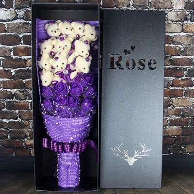 Purple and Black Box 23 шт., плюшевые игрушки на День святого Валентина, плюшевый мишка/Розовое Мыло, куклы-цветы с коробкой, игрушки на день Святого Валентина/подарки на день рождения J10501 - Цвет: Purple and Black Box