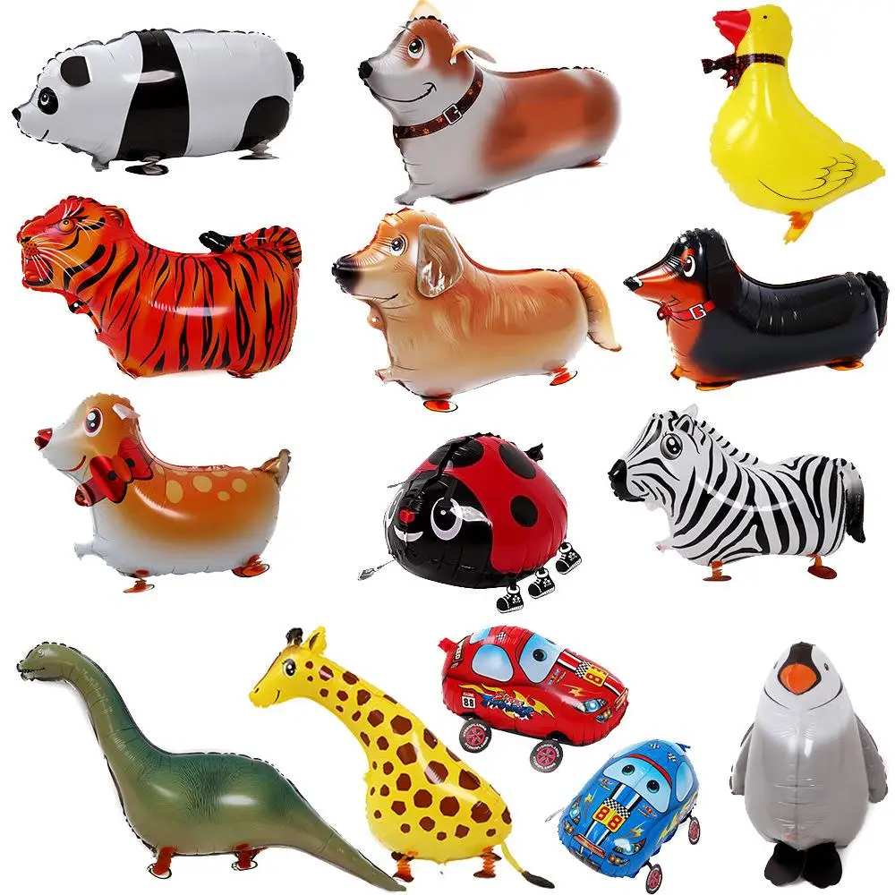 melhor Vários Mista Andando Balões Animais Andando Pet Balões 3D Elefante Panda Gato Zebra Tigre Pato Foil Balões De Festa Brinquedos