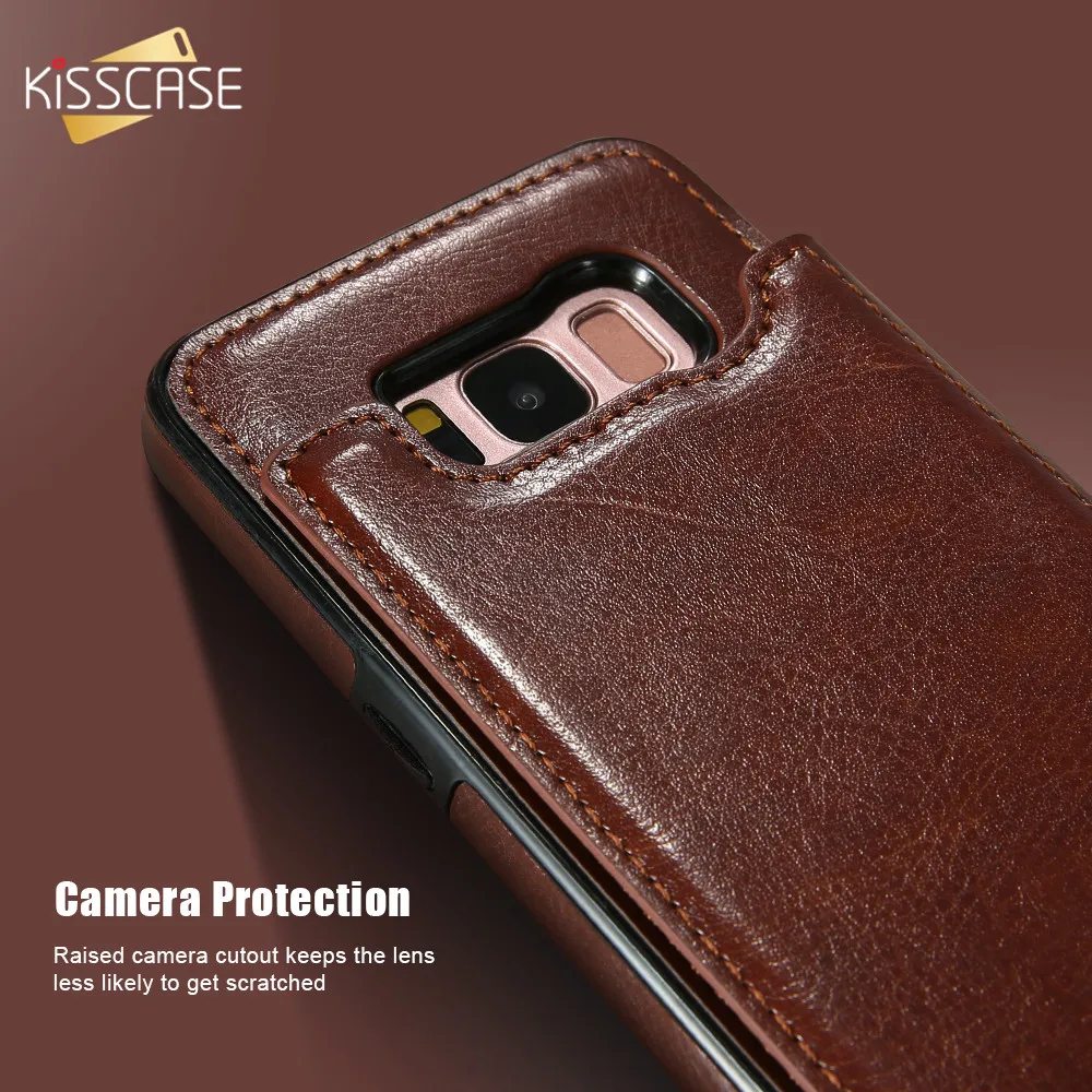 Kisscase Case Ретро Флип кожаный чехол для Samsung Galaxy S8 S9 Plus Слот карты держатель