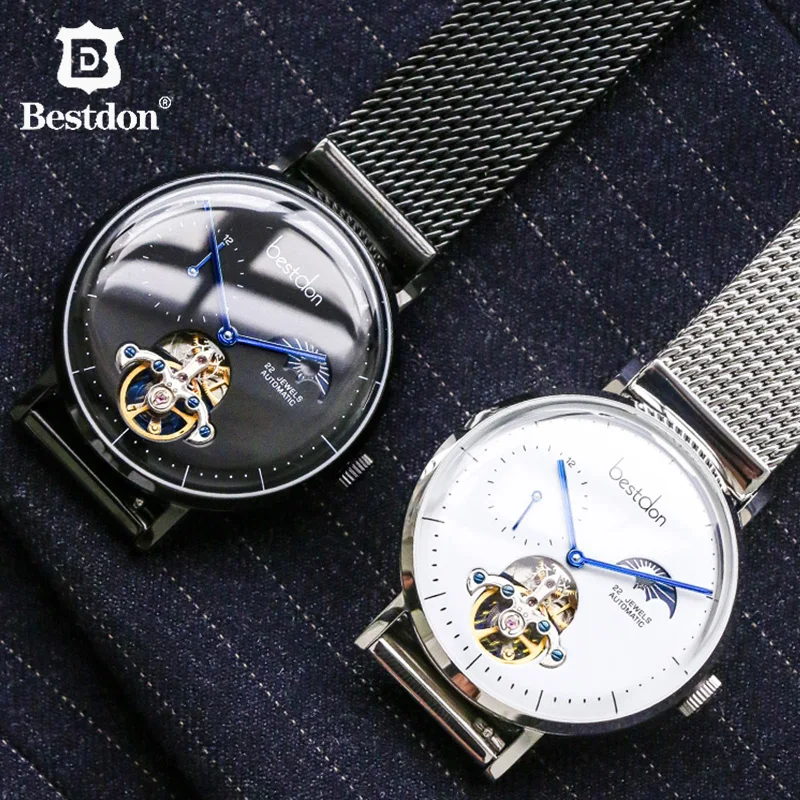 Bestdon Switzerland Tourbillon Moonphase Мужские автоматические механические часы Relogios Masculino водонепроницаемые спортивные часы с подарочной коробкой