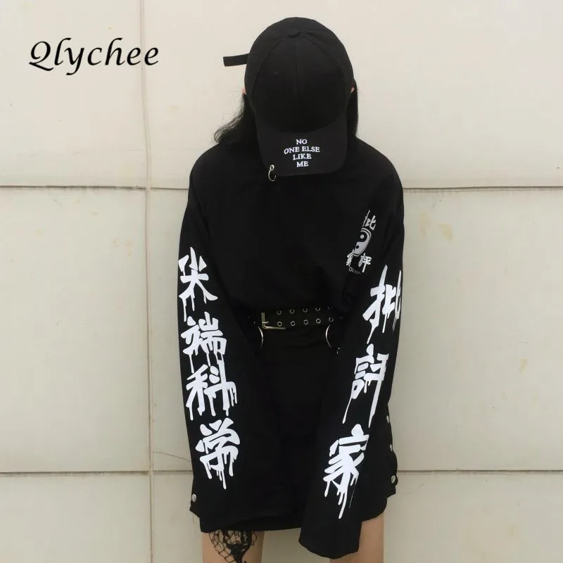 Qlychee Harajuku режущий край наука пуловер с напечатанными буквами Футболка для женщин
