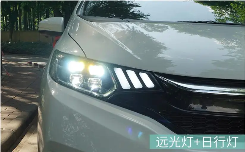Car Headlights 2014 2015 2016 2017 For Honda Fit Headlamp DRL Lens Double Beam of 4 LED Red Angle Eye Style | Автомобили и