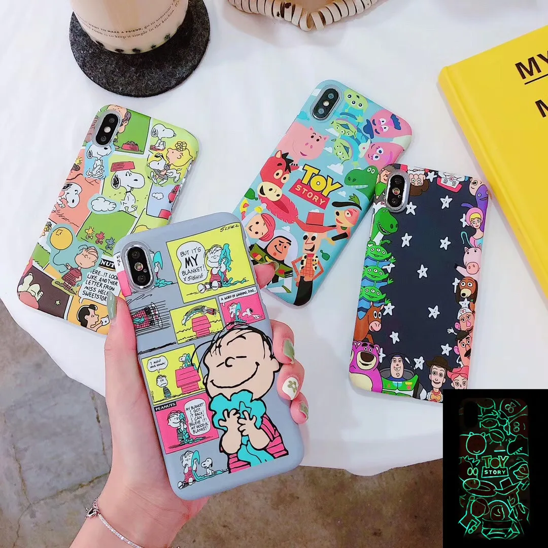 Чехол для iPhone X XS Max Xr 7 8 Plus с мультяшными светящимися персонажами из мультфильмов