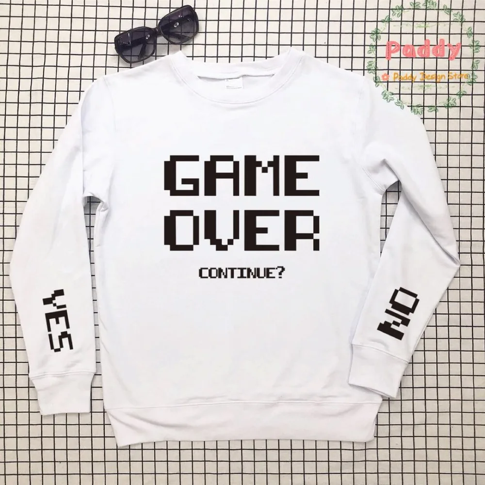 Женская толстовка с надписью Game Over модный Забавный текстовый слоган джемпер