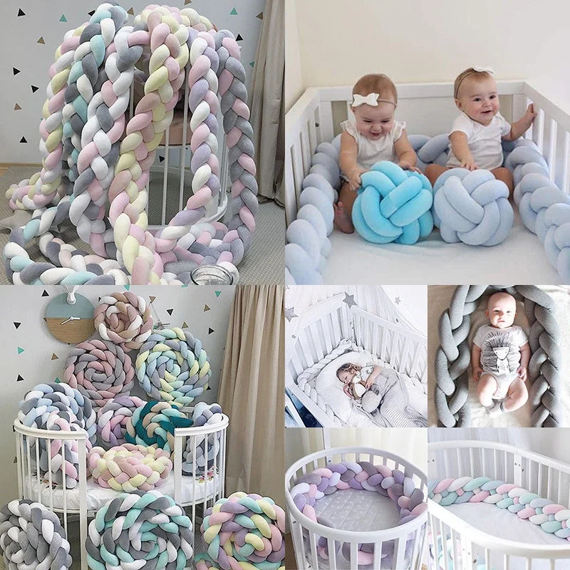 

Baby Crib Bumper 2M/3M/4M Long Knotted Braided Fencing Pad Pillow Infant Newborn Cot Bed Bassinet Cradle Cotton Plush Protection