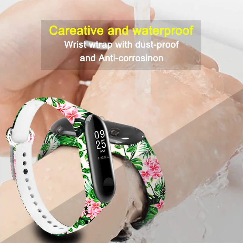 BOORUI Mi band 3 силиконовый ремешок с разнообразным цветочным принтом pulsera miband correa