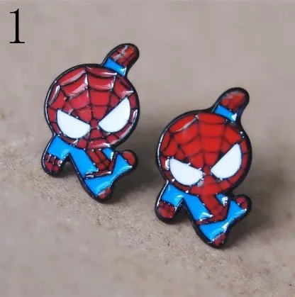 Модные украшения 6 герой Marvel Мультфильм Стад Человек-паук Американский капитан популярные милые женские серьги для мужчин Мстители - Окраска металла: Покрытие из розового золота