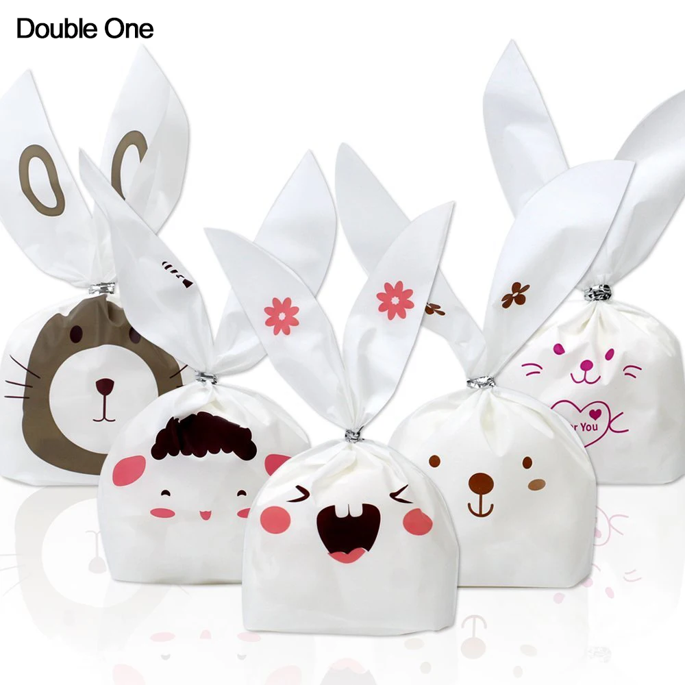 

100pcs Halloween Bunny Candy Jewelry Bags Easter Gift Bags Rabbit Biscuit Cake Food for Birthday Decoration