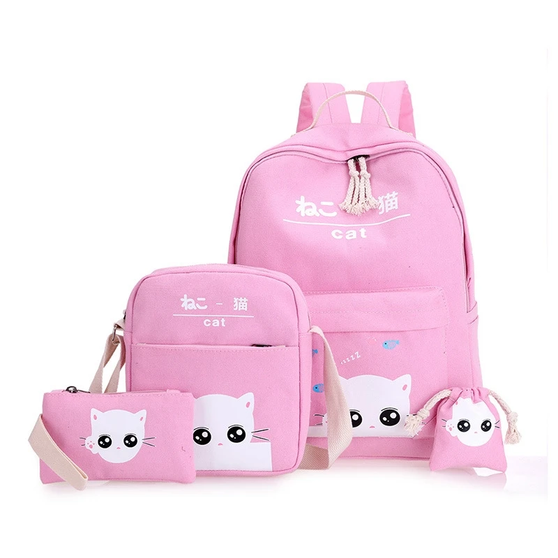 light pink Черный рюкзак с котиками для подростка школьная сумка для девочек 4 комплекта Зеленый Рюкзак мятно-зеленый школьные сумки для книг Япония Корейская Сумочка Новинка - Цвет: light pink