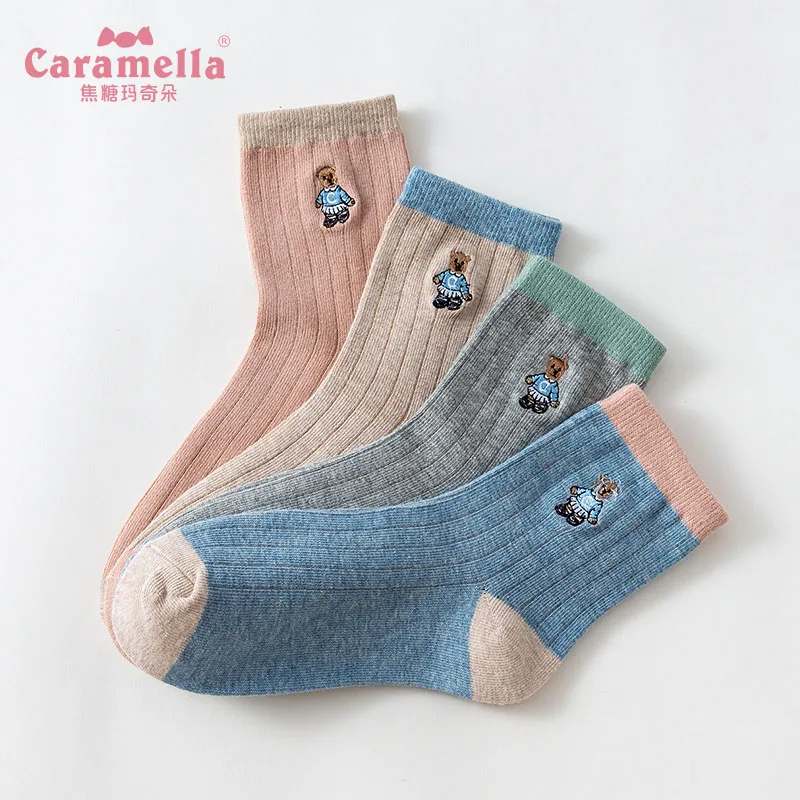 Caramella, 4 пары, женские ретро-Носки с рисунком, осенне-зимние носки, хлопковые короткие носки, хипстер, скейтборд, по щиколотку, забавные женские носки - Цвет: 4pairs