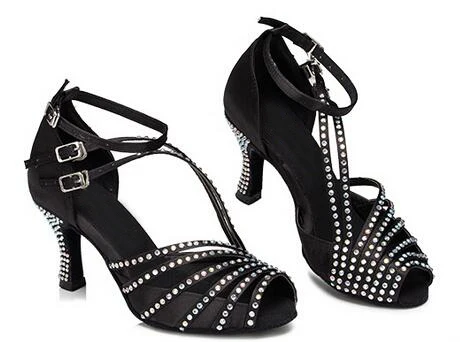 DILEECHI популярные кожаные черные атласные женские туфли для латиноамериканских