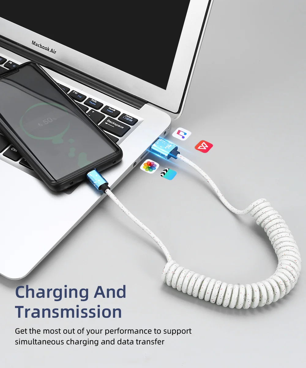 Пружинный кабель usb type-C для автомобильного стиля, гибкий кабель для хранения, 3А, Micro USB, Выдвижной зарядный шнур, USB C, быстрая зарядка, Кабо для Redmi