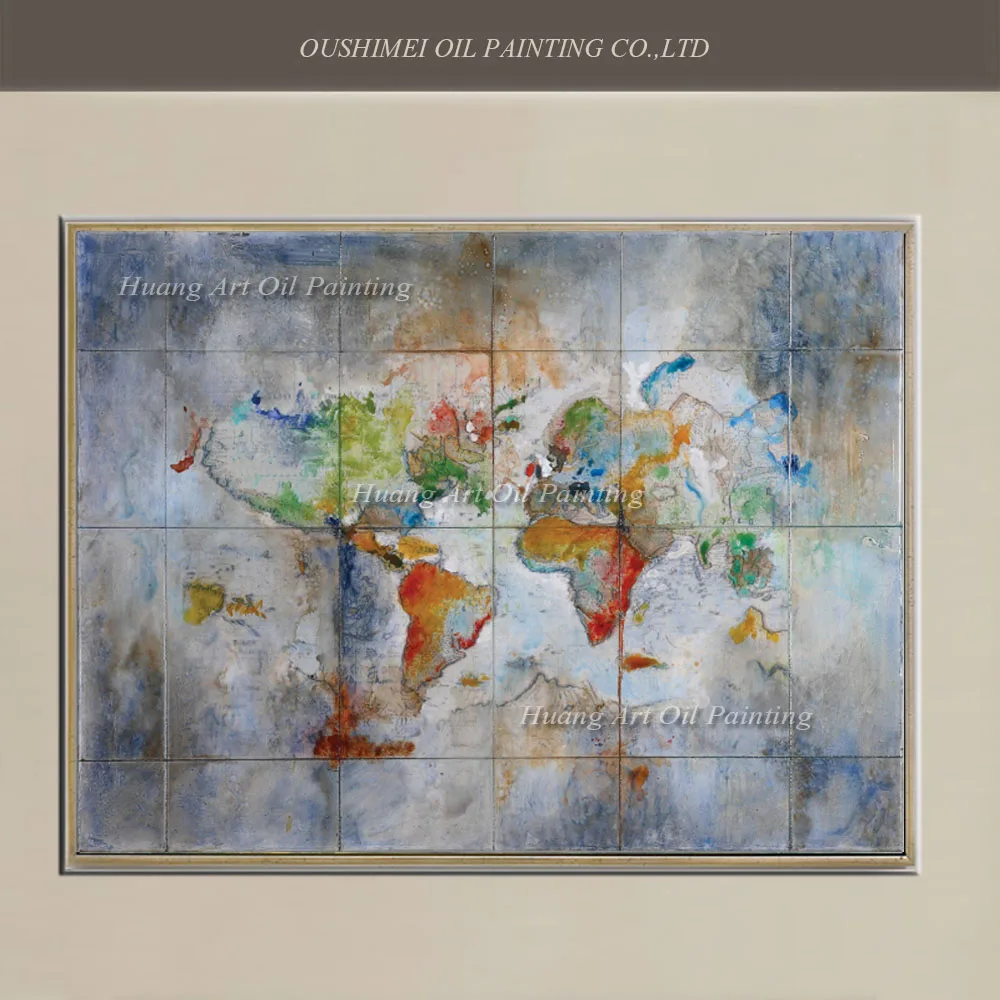Топ навык Ручная роспись Современные Абстрактные карты мира без рамки картина