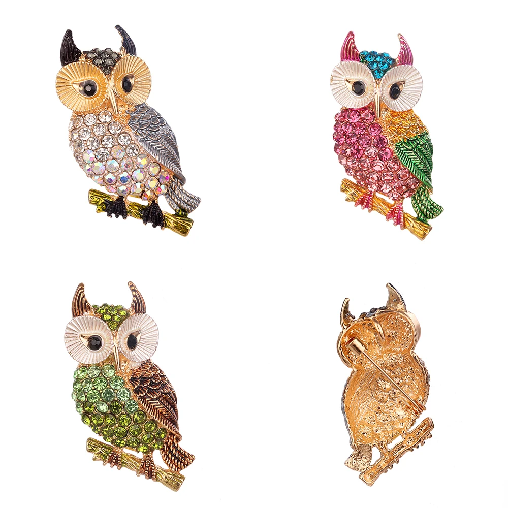 Многоцветный Эмаль на булавке Стразы пара брошью в форме Совы броши животных