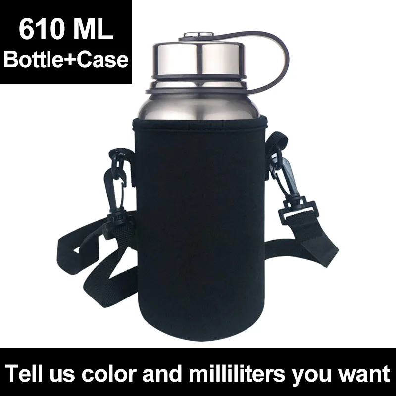610ml With Case 600/800/1100/1500ml термос с двойной стенкой Нержавеющая сталь вакуумная фляга-термосом для бутылочки для Бутылки для воды спортивный шейкер кружка - Цвет: 610ml With Case