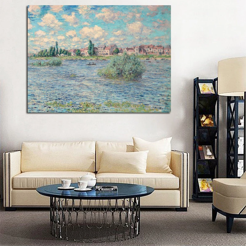 Приморский рыбацкая деревня от Monet Холст Картина Печать Гостиная Украшение дома