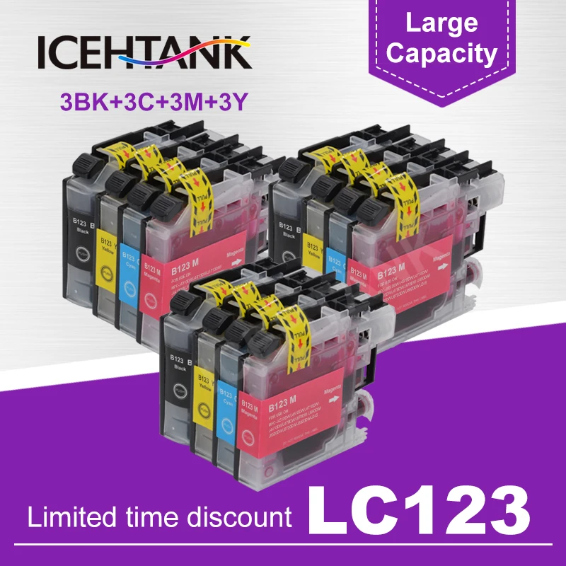

ICEHTANK For Brother LC123 Ink Cartridges Compatible MFC-J4510DW MFC-J4610DW Printer Ink Cartridge LC 123 MFC-J4410DW J4710DW