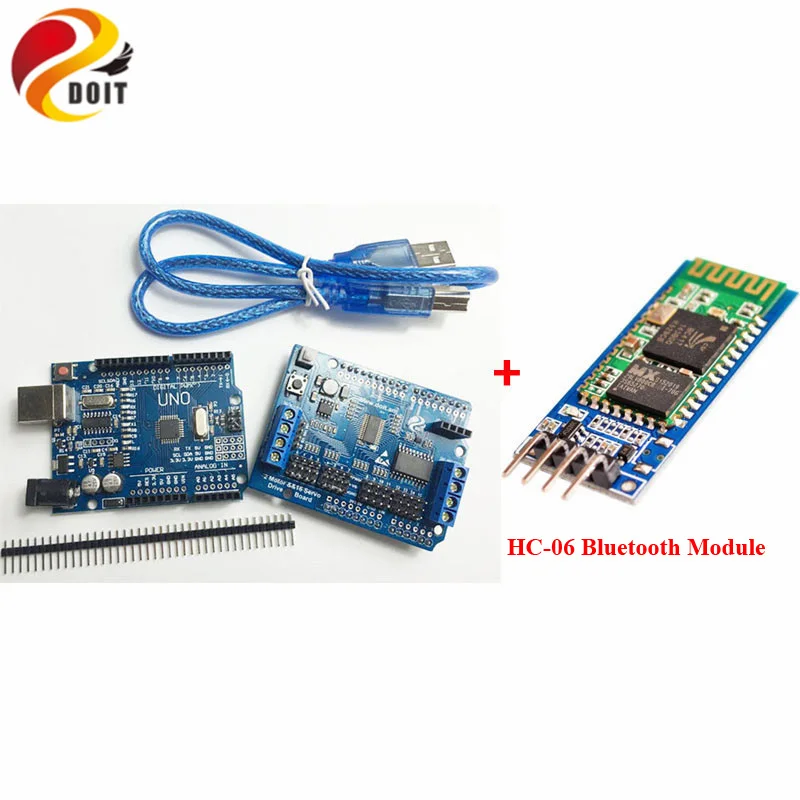 

Комплект Bluetooth-контроллера с Arduino UNO R3, макетная плата + плата драйвера двигателя + Магнитный модуль для шасси робота, танка, автомобиля
