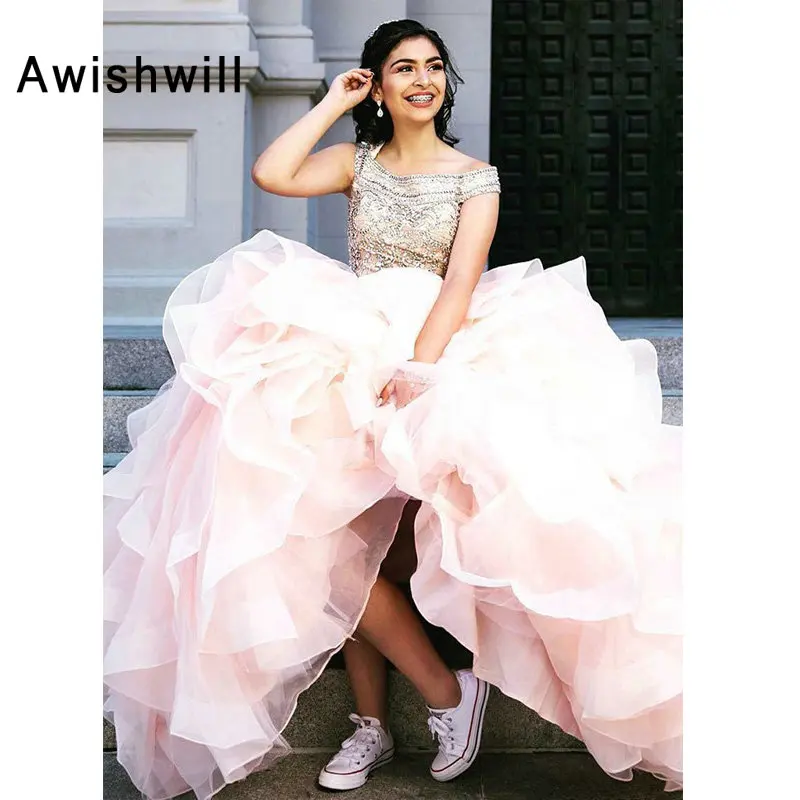 Новое поступление Vestidos de 15 милые 16 платья с открытыми плечами с оборками органза бальное платье Румяна Пышное платье