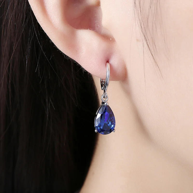 Light Brand designer Blue Cubic Zirconia silver color dangle earrings for women fashion Cute jewelry E2106 | Украшения и