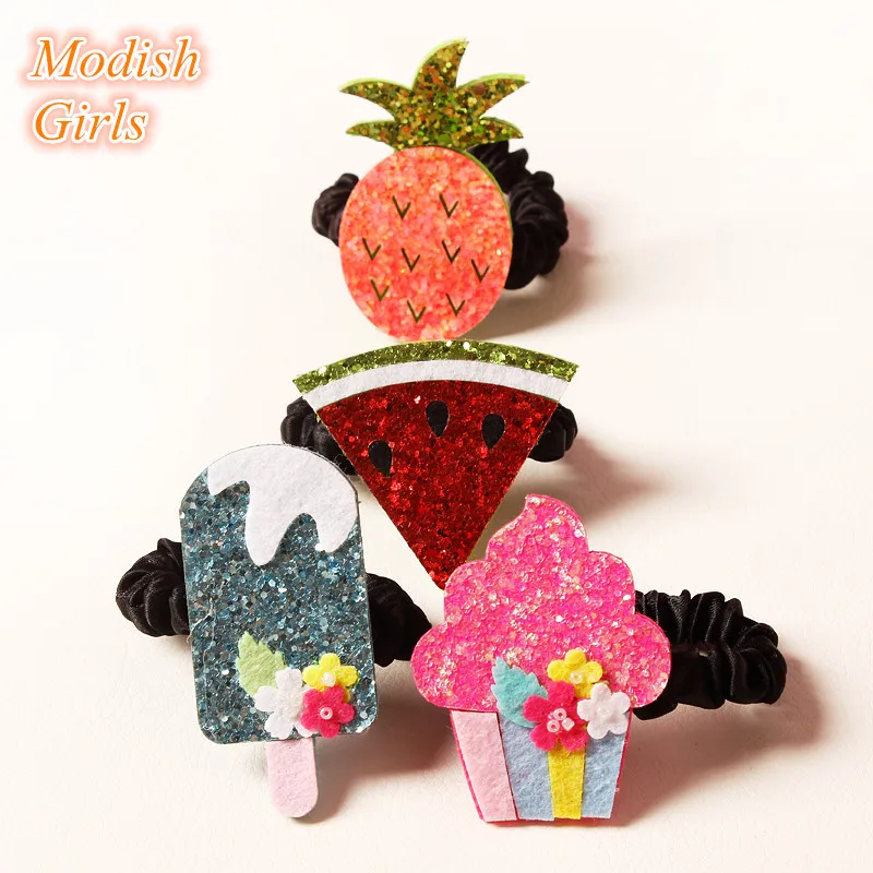 

Лидер продаж, повязки для волос 10 шт./лот, блестящие фетровые повязки на голову в форме фруктов и еды, арбуза, заколки для волос в виде мороженого, детские повязки для волос с ананасами