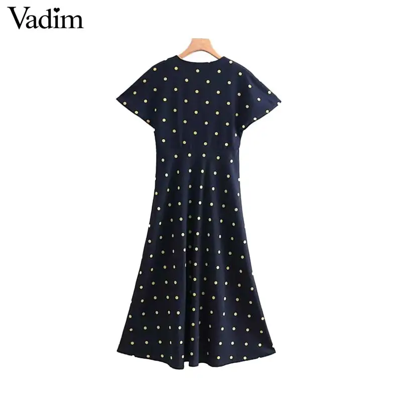 Vadim женское ретро платье макси в горошек с v образным вырезом приталенное