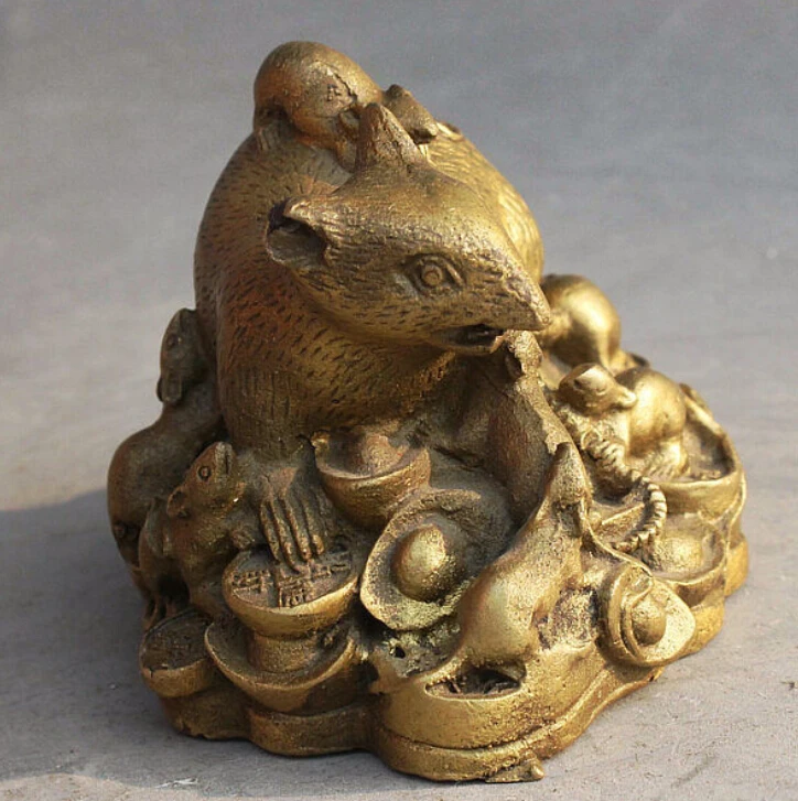 

WBY---611+++China Fengshui Brass Yuanbao Money Coin Wealth Zodiac Mouse Animal Statue
