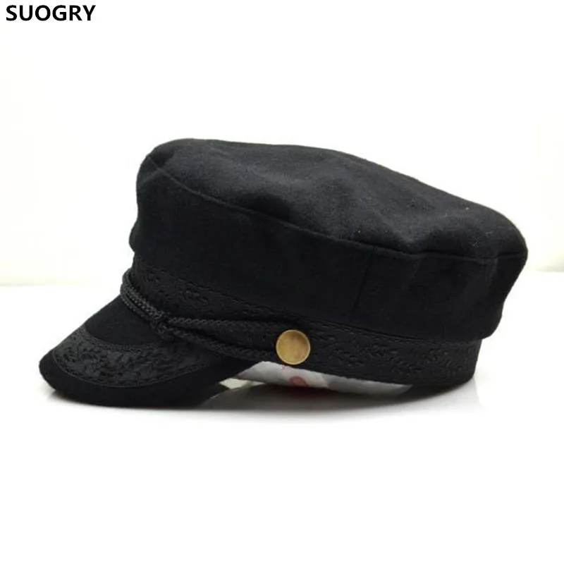 

SUOGRY Military Hat Winter Knitted Cap Flat Top Hats For Women Black Grey Male Female Casquette Militaire Gorra Plana