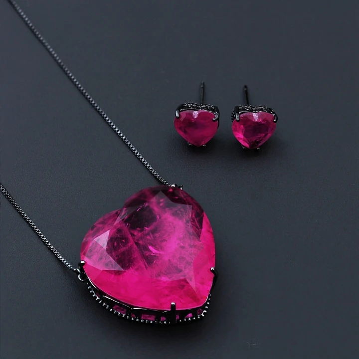 Newranos ожерелье и серьги с синим сердцем Pedra Fusion Stone 30 мм* 30 мм большой Кулон Ювелирные наборы для женщин SFX0011082