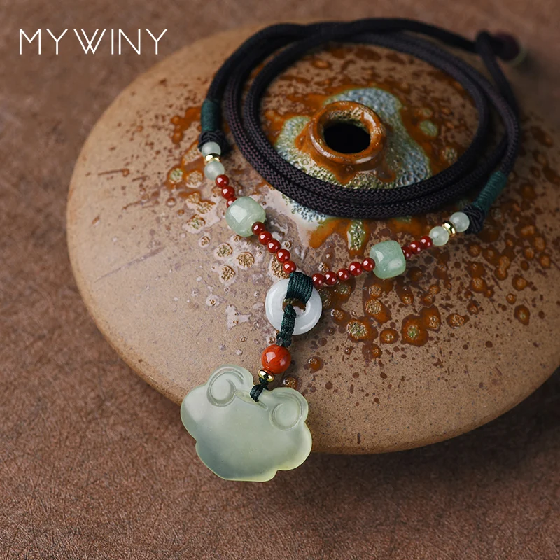MYWINY New Chokers butterfly ethnic necklace fashion long Aventurine jewelry women vintage green chalcedony | Украшения и