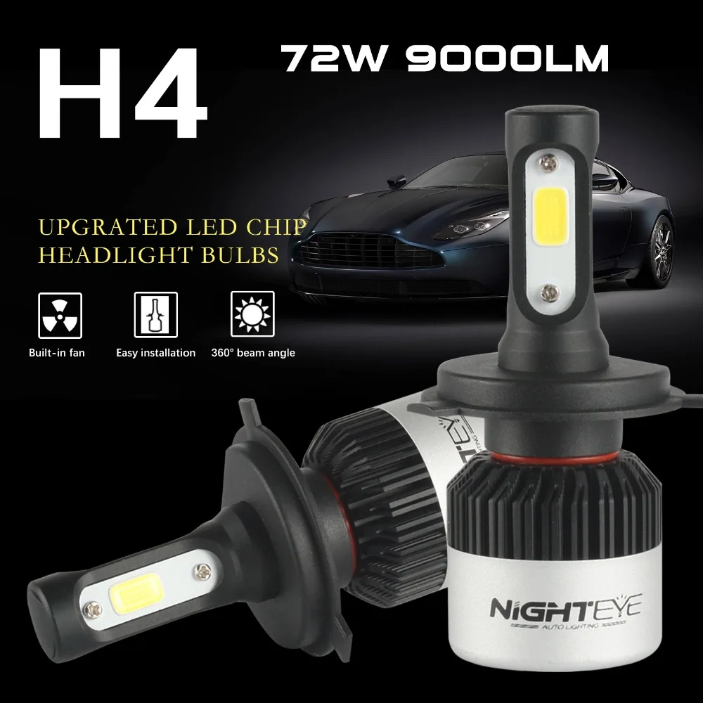 2 шт. Автомобильные светодиодные лампы 6500 к 9003 HB2 лм 72 Вт|Передние LED-фары для авто| |