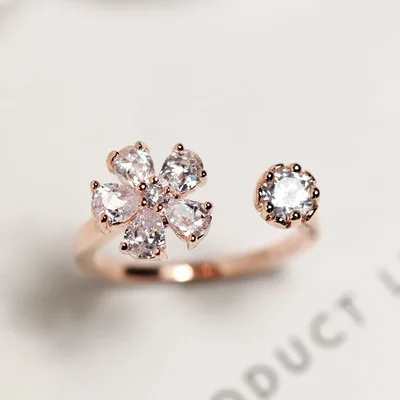 

Rhinestone Flower Rings For Women High Quality Gold-colored Fashion Jewelry Wholesale Gift