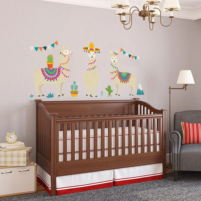 Мультяшные животные из ламы индийский стиль Alpacas настенные наклейки для детской