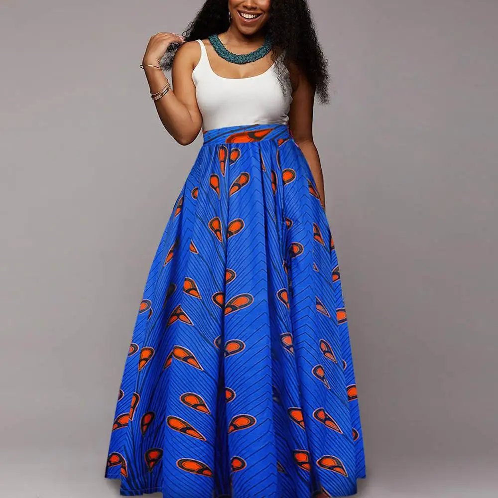 Skirt-Blue BOHISEN в африканском стиле; юбки для девочек; однотонное Для женщин модные Дашики юбки для женщин в африканском стиле с принтом Для женщин юбки Femme Kanga Костюмы платья "Анкара" - Цвет: Skirt-Blue