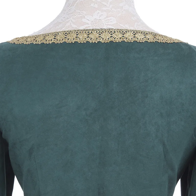 ROLECOS женское средневековое ретро платье Ренессанс темно зеленое длинное из