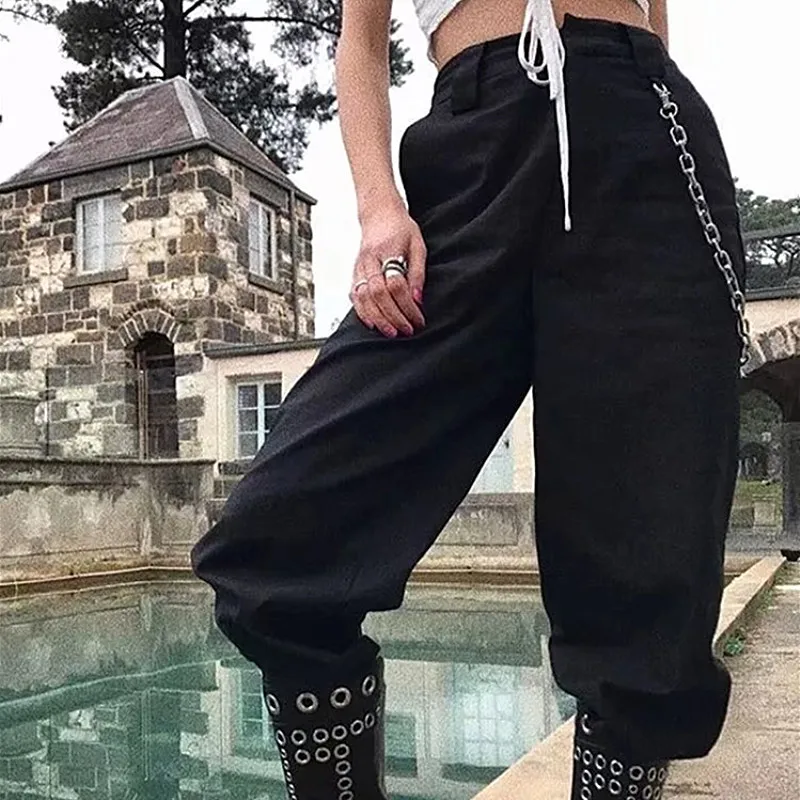 Neploe цепи Высокая восковая Военная мода стиль Modis брюки застежка-молния карманы