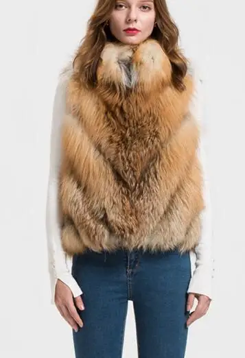 Red Fox Jancoco Max жилет из натурального Лисьего меха для женщин, зимний женский жилет, модный жилет с воротником-стойкой S1708 - Цвет: Red Fox