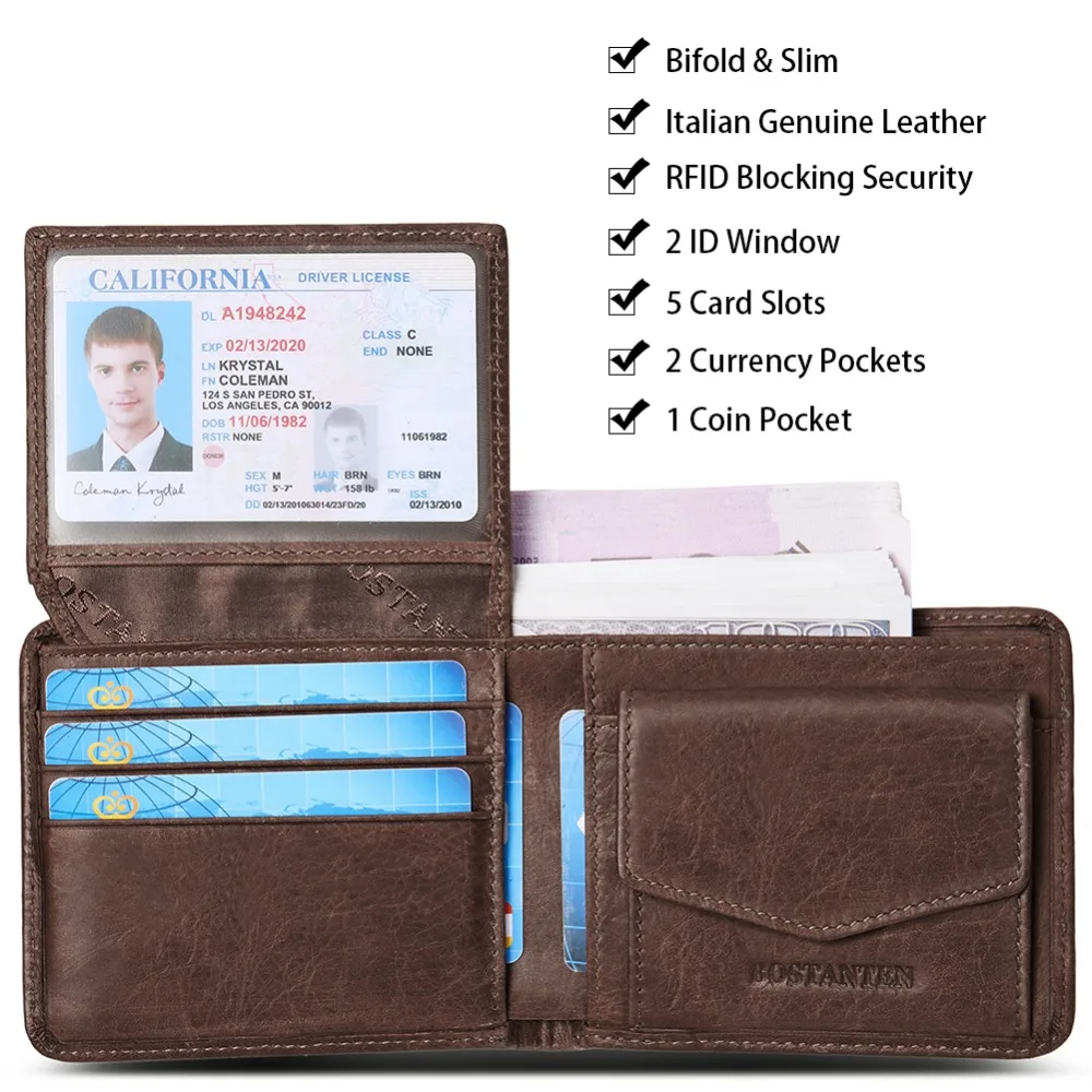 BOSTANTEN мужской ID/кредитный держатель для карт, двойной передний карман, кошелек с коробкой, RFID Блокировка, бизнес-держатель для карт, натуральная кожа
