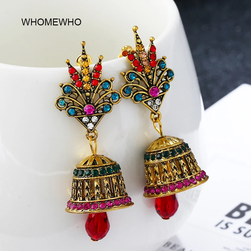 Винтажные индийские Jhumka Jhumki антикварные золотые Висячие серьги Стразы племенные